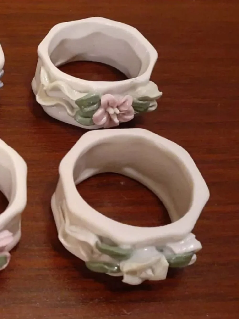 Vintage Porcelain Floral Cottage Core Napkin Rings Set of 6